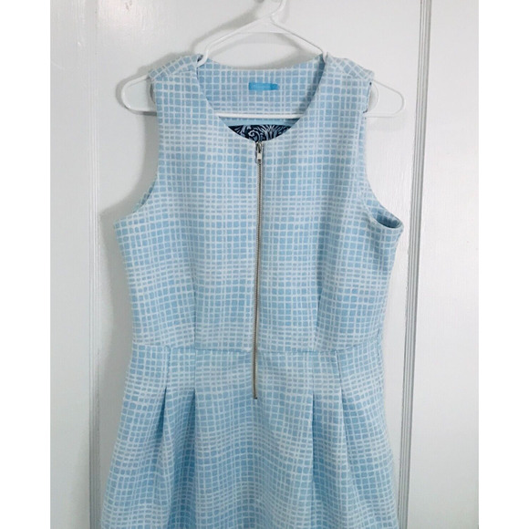 J. McLaughlin Scuba Dress Neoprene Fit and Flare Geo Block Preppy Beach, L - Picture 8 of 15